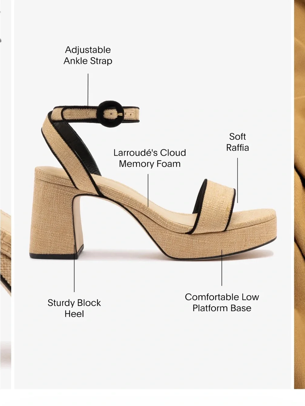 Woven Platform Block Heel Sandals in Natural with Black Trim